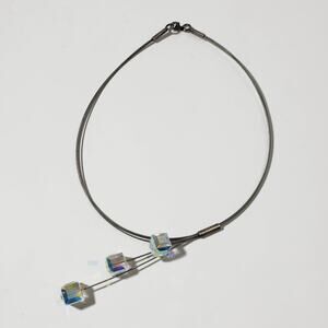 Aurora Borealis Cube Bead Floating Cable Necklace Sterling Silver Clasp